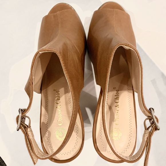 Tan Peep-Toe Booty - 3.5 Heel and Buckle Closure - Picture 6 of 8